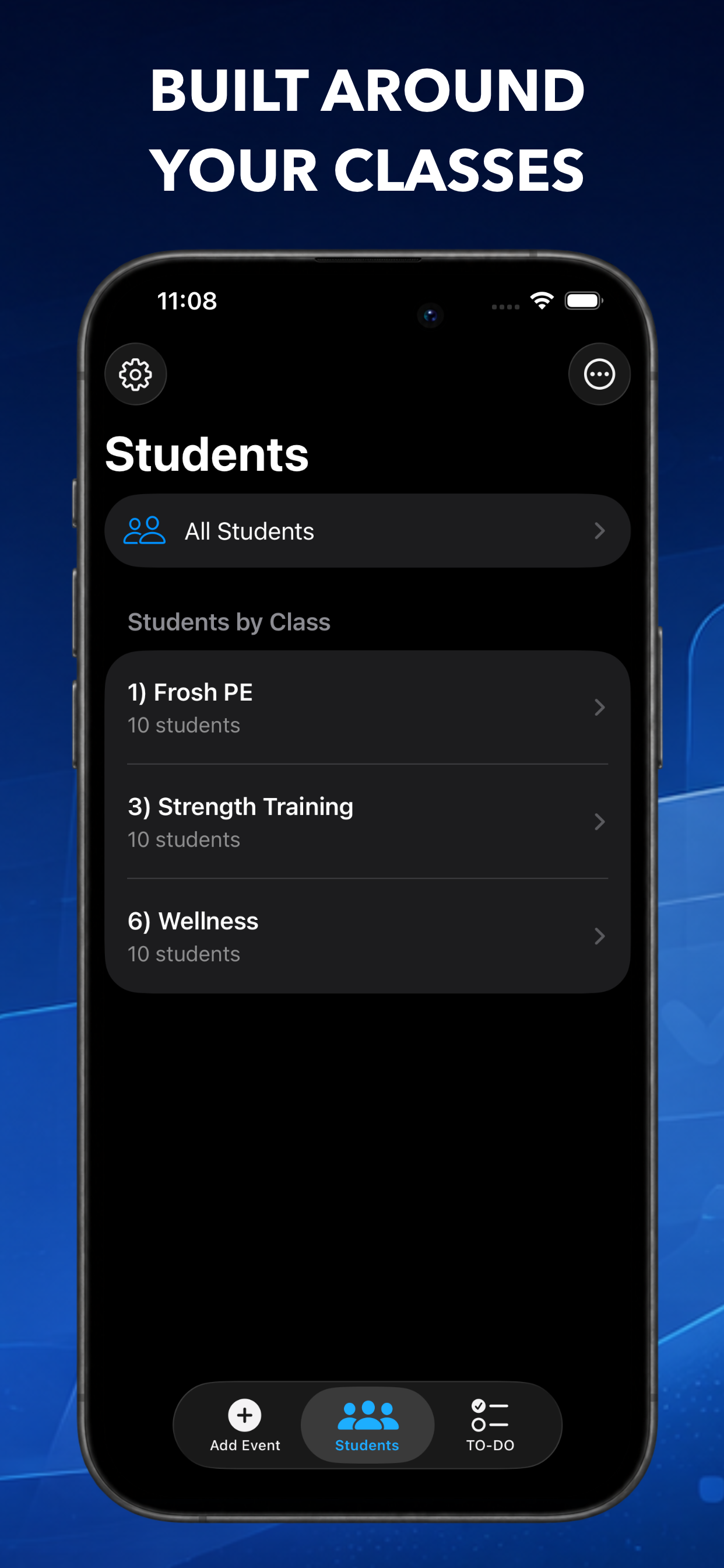 QuickMark Students screen organized by class